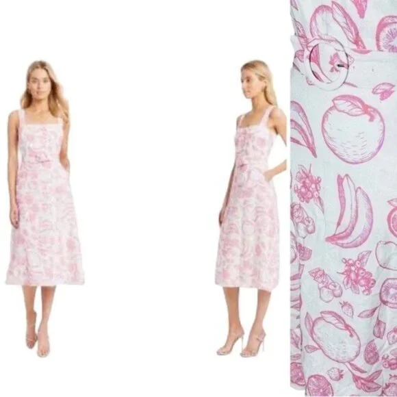 Amanda Uprichard Posey Pink Macedonia Midi Dress Size XS Coastal Prep Summer NWT